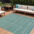 10 X 14 Teal Blue And Beige Striped Washable Indoor Outdoor Area Rug