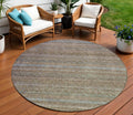 8 Brown And Denim Blue Round Striped Washable Indoor Outdoor Area Rug