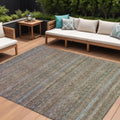 10 X 14 Brown And Denim Blue Striped Washable Indoor Outdoor Area Rug