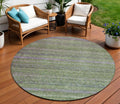 8 Olive Green And Purple Round Striped Washable Indoor Outdoor Area Rug