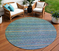8 Teal Blue And Copper Round Striped Washable Indoor Outdoor Area Rug