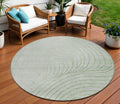 8 Artichoke Green And Silver Round Abstract Washable Indoor Outdoor Area Rug