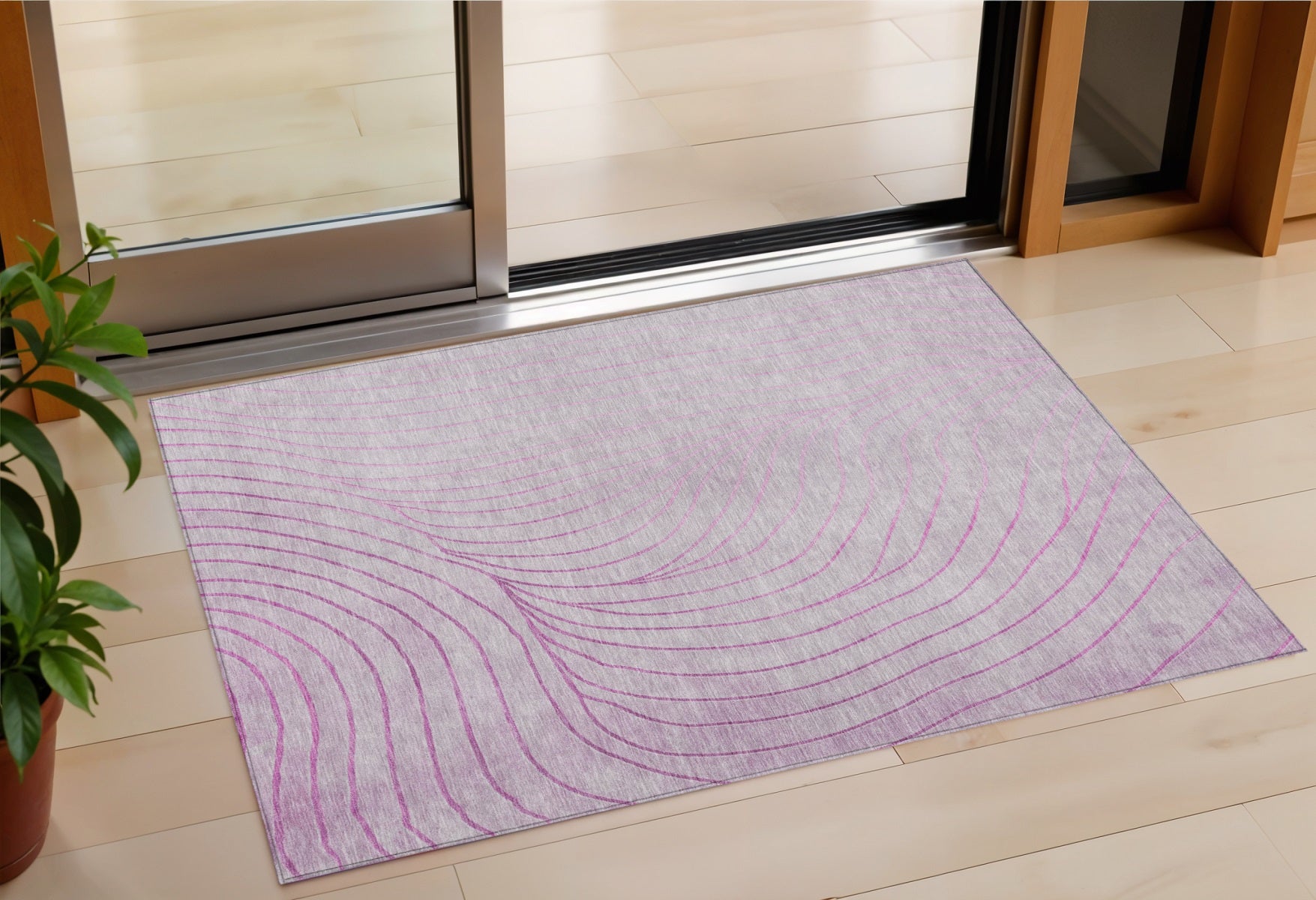 3 X 5 Blush And Silver Abstract Washable Indoor Outdoor Area Rug