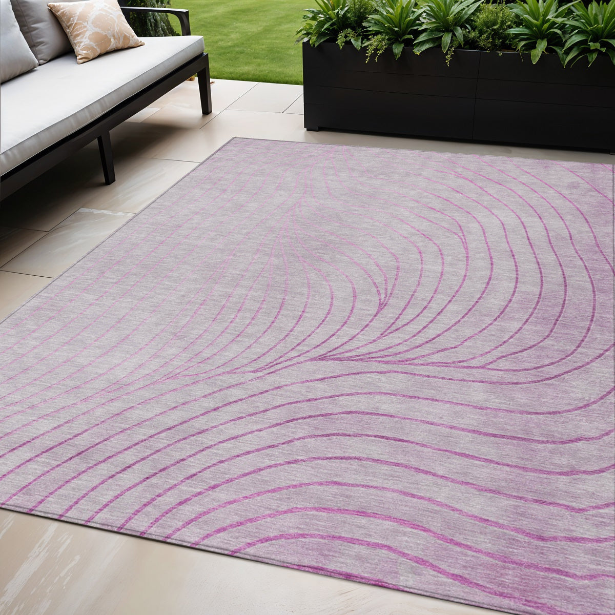 5 X 8 Blush And Silver Abstract Washable Indoor Outdoor Area Rug