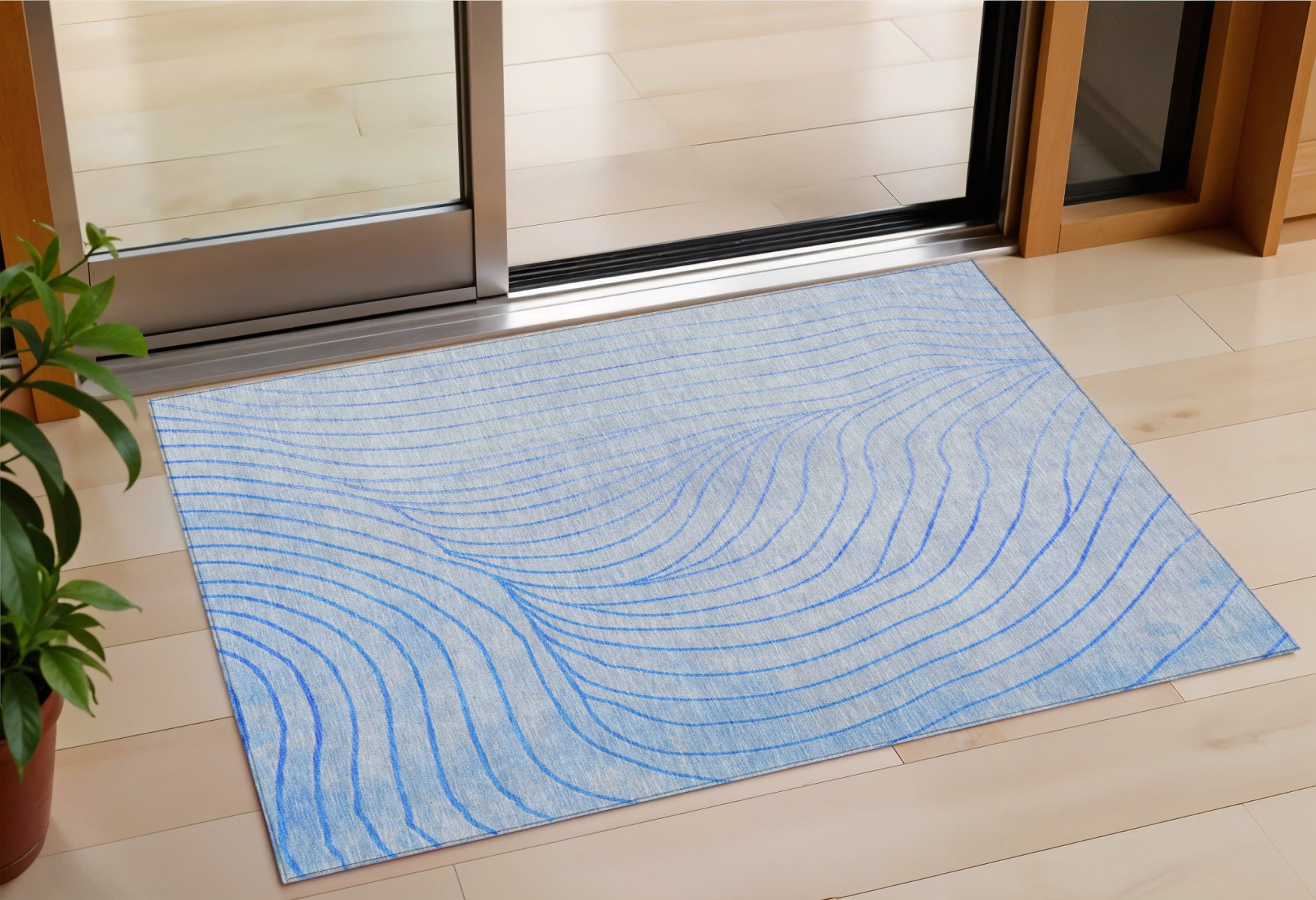 3 X 5 Blue And Silver Abstract Washable Indoor Outdoor Area Rug