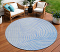 8 Blue And Silver Round Abstract Washable Indoor Outdoor Area Rug