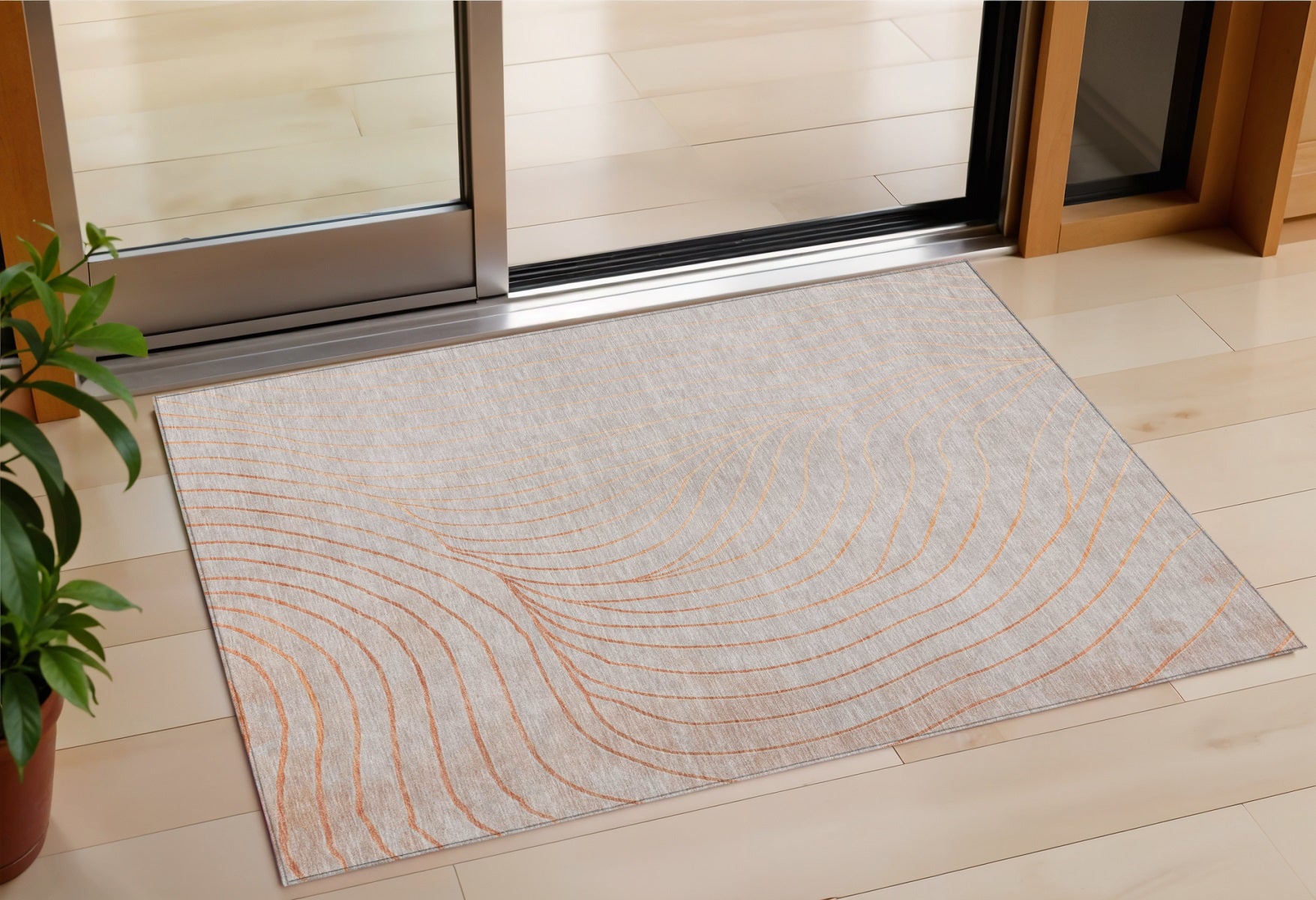 3 X 5 Copper And Silver Abstract Washable Indoor Outdoor Area Rug