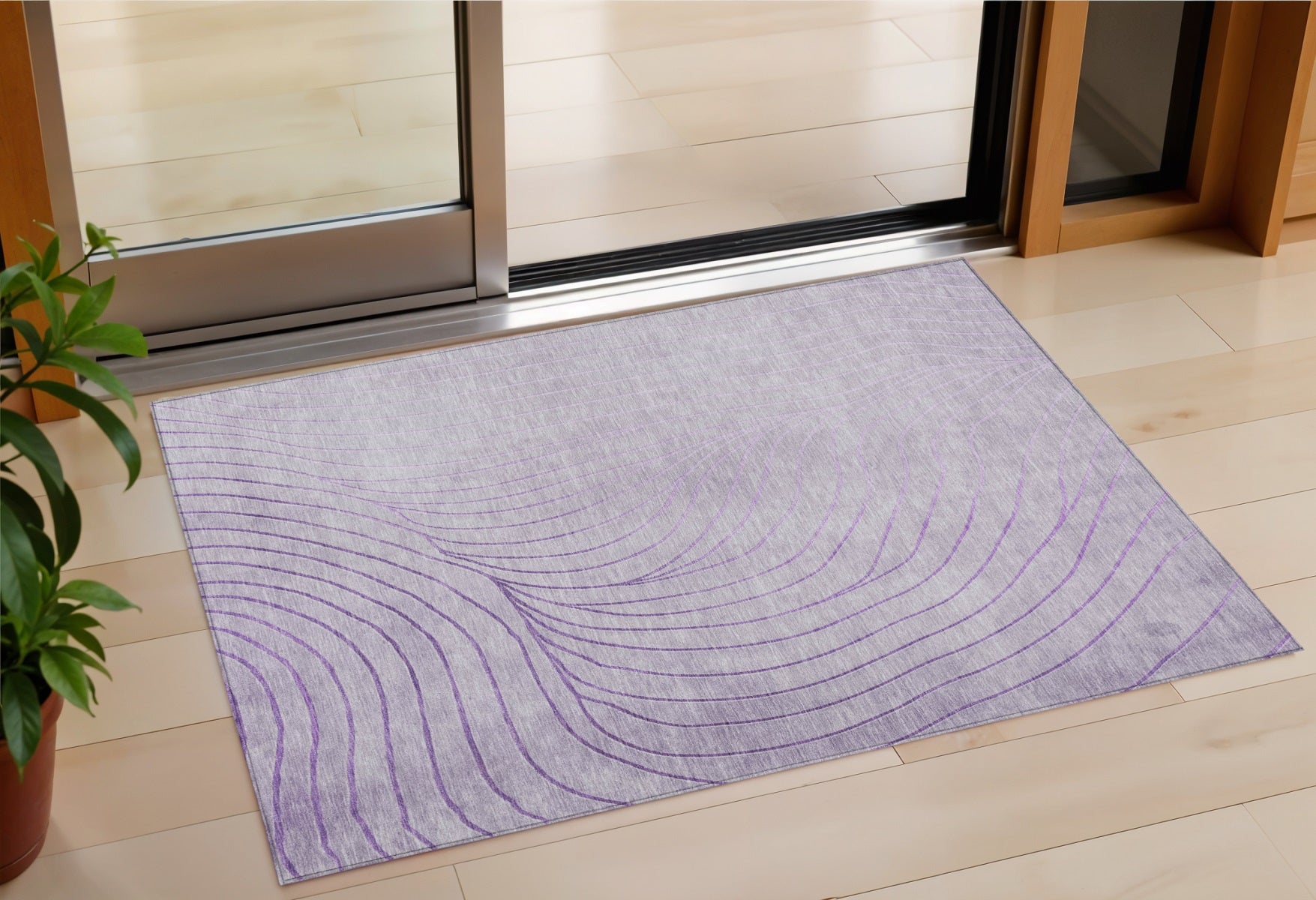 3 X 5 Lavender And Silver Abstract Washable Indoor Outdoor Area Rug
