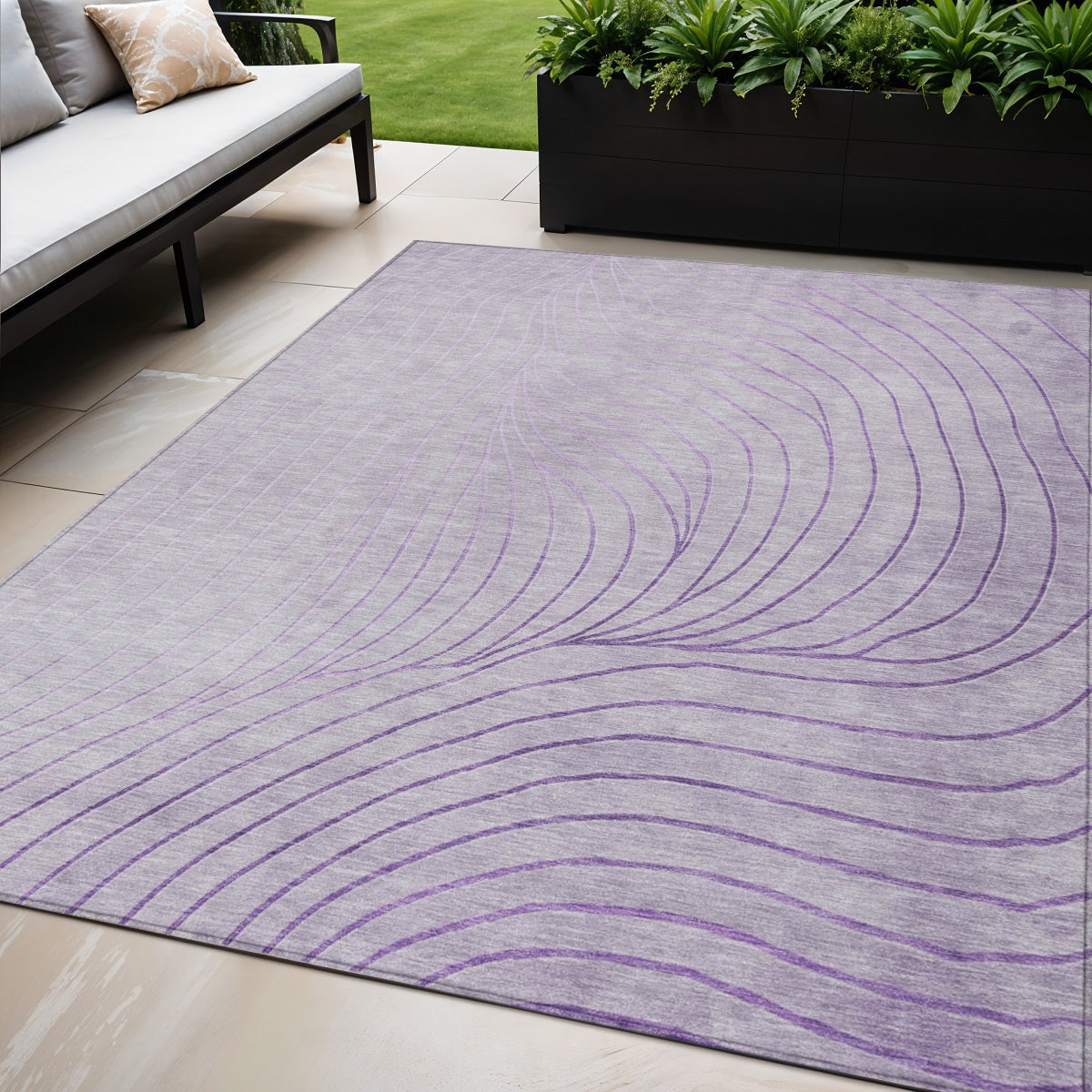 5 X 8 Lavender And Silver Abstract Washable Indoor Outdoor Area Rug