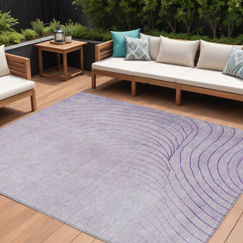10 X 14 Lavender And Silver Abstract Washable Indoor Outdoor Area Rug