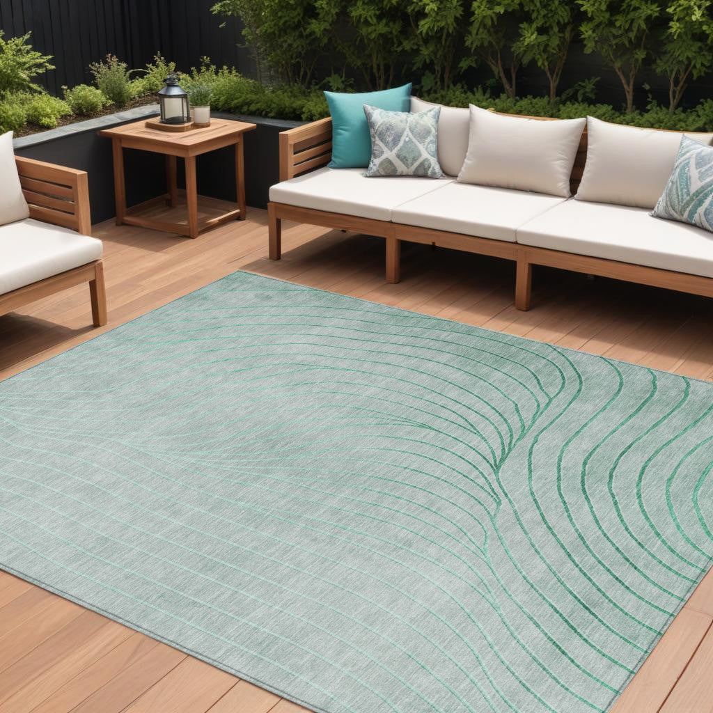 9 X 12 Mint Green And Silver Abstract Washable Indoor Outdoor Area Rug