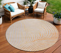 8 Orange And Silver Round Abstract Washable Indoor Outdoor Area Rug