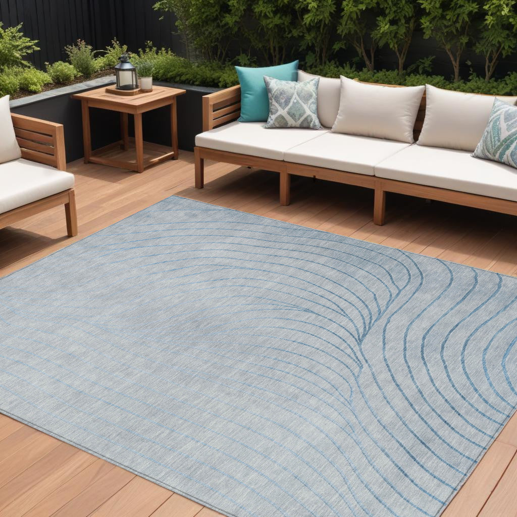 10 X 14 Sky Blue And Silver Abstract Washable Indoor Outdoor Area Rug