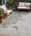 5 X 8 Artichoke Green And Linen Abstract Washable Indoor Outdoor Area Rug