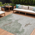 9 X 12 Artichoke Green And Linen Abstract Washable Indoor Outdoor Area Rug