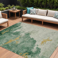 10 X 14 Emerald And Gold Abstract Washable Indoor Outdoor Area Rug