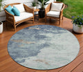 8 Pale Aqua And Taupe Round Abstract Washable Indoor Outdoor Area Rug