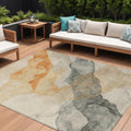 9 X 12 Orange And Gray Abstract Washable Indoor Outdoor Area Rug