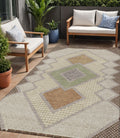 5 X 8 Brown Copper And Fern Green Geometric Washable Indoor Outdoor Area Rug