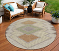 8 Brown Copper And Fern Green Round Geometric Washable Indoor Outdoor Area Rug