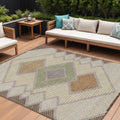 9 X 12 Brown Copper And Fern Green Geometric Washable Indoor Outdoor Area Rug