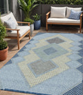 5 X 8 Denim Blue Gray And Brown Geometric Washable Indoor Outdoor Area Rug
