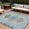9 X 12 Denim Blue Gray And Brown Geometric Washable Indoor Outdoor Area Rug