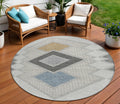 8 Gray Gold And Charcoal Round Geometric Washable Indoor Outdoor Area Rug