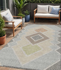 5 X 8 Pewter Copper And Silver Geometric Washable Indoor Outdoor Area Rug