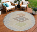 8 Pewter Copper And Silver Round Geometric Washable Indoor Outdoor Area Rug
