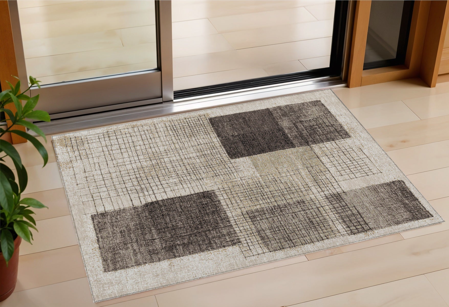 3 X 5 Brown And Taupe Geometric Washable Indoor Outdoor Area Rug