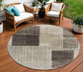 8 Brown And Taupe Round Geometric Washable Indoor Outdoor Area Rug