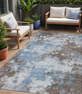 5 X 8 Brown And Sky Blue Abstract Washable Indoor Outdoor Area Rug