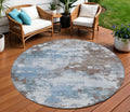 8 Brown And Sky Blue Round Abstract Washable Indoor Outdoor Area Rug