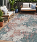 5 X 8 Coral And Teal Blue Abstract Washable Indoor Outdoor Area Rug