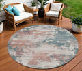8 Coral And Teal Blue Round Abstract Washable Indoor Outdoor Area Rug