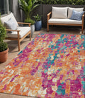 5 X 8 Blush Orange And Teal Blue Abstract Washable Indoor Outdoor Area Rug