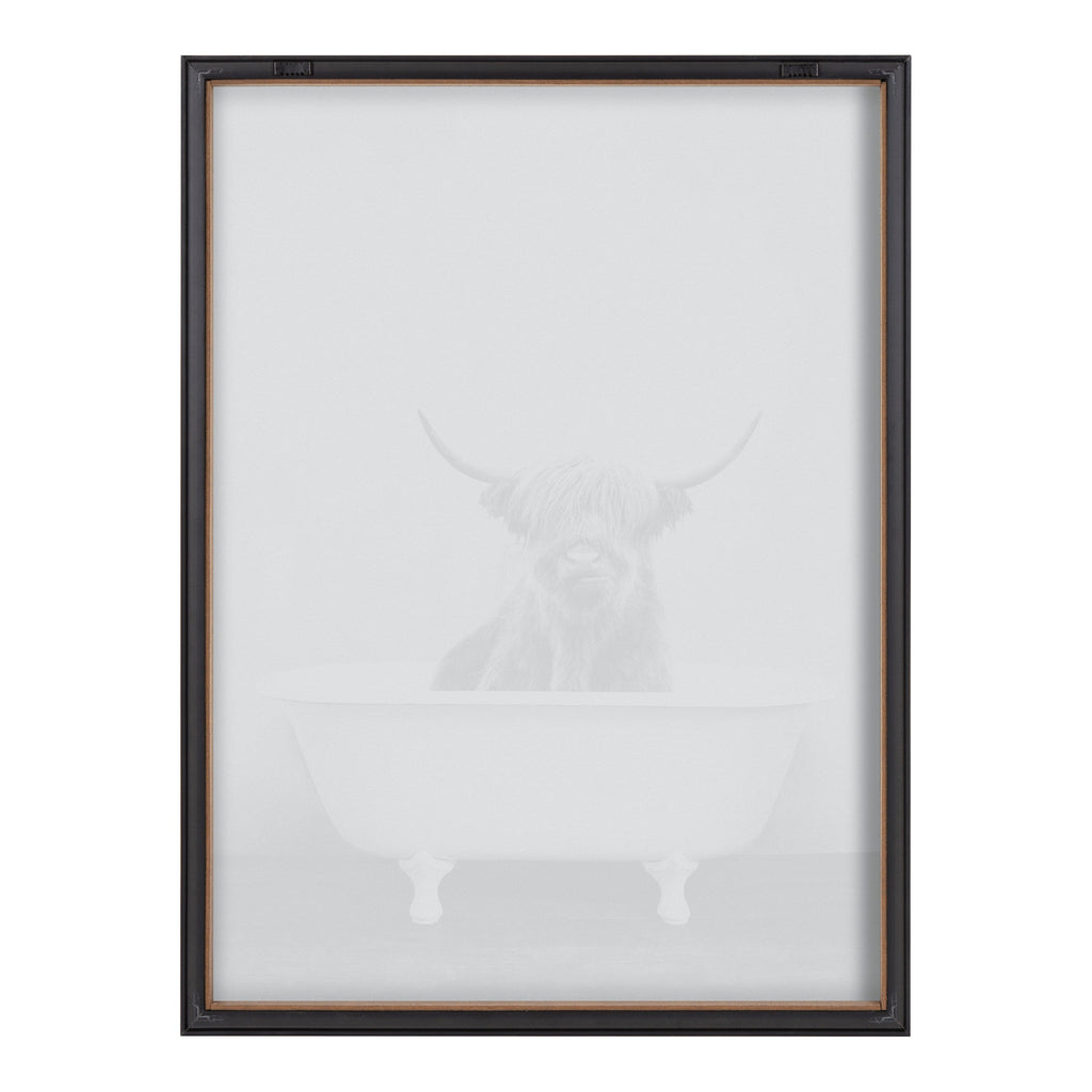 Blake Highland Cow in the Tub BW Framed Printed Glass by Amy Peterson Art Studio