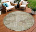 8 Fern Green And Beige Round Geometric Washable Indoor Outdoor Area Rug