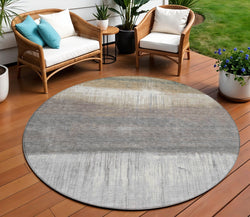8 Taupe And Gray Round Abstract Washable Indoor Outdoor Area Rug