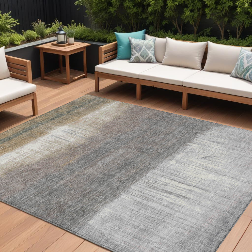 10 X 14 Taupe And Gray Abstract Washable Indoor Outdoor Area Rug