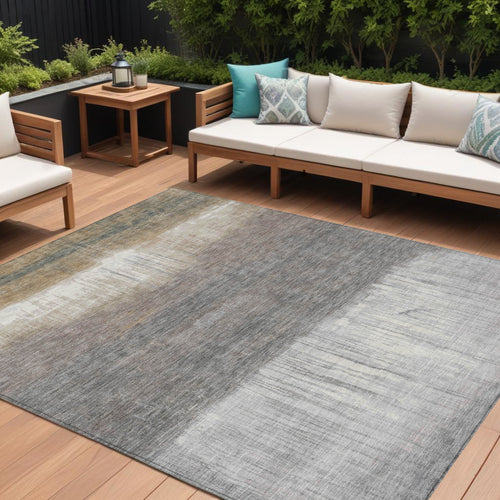 10 X 14 Taupe And Gray Abstract Washable Indoor Outdoor Area Rug