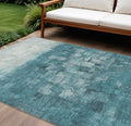 9 X 12 Teal Blue And Silver Abstract Washable Indoor Outdoor Area Rug