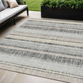 5 X 8 Black And Silver Striped Washable Indoor Outdoor Area Rug
