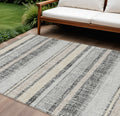 9 X 12 Black And Silver Striped Washable Indoor Outdoor Area Rug
