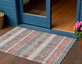 3 X 5 Burgundy And Silver Striped Washable Indoor Outdoor Area Rug