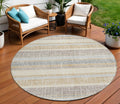8 Gold And Silver Round Striped Washable Indoor Outdoor Area Rug