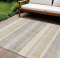 9 X 12 Gold And Silver Striped Washable Indoor Outdoor Area Rug