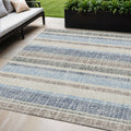5 X 8 Navy Blue And Beige Striped Washable Indoor Outdoor Area Rug