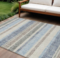 8 X 10 Navy Blue And Beige Striped Washable Indoor Outdoor Area Rug